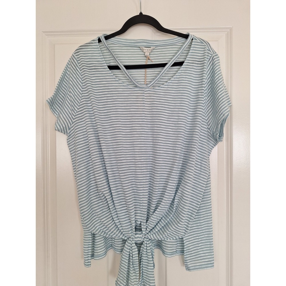 Lucky Brand Striped Green White Tie-Front Top Size 2x